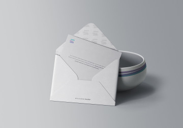 C5信封样机贴图展示PSD模版 Envelope with Bowl Mockup