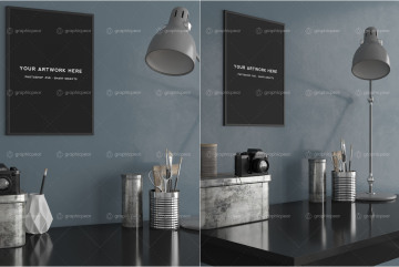 规格创意海报室内场景张贴效果样机模板 A3 Poster Interior Scene Mockup