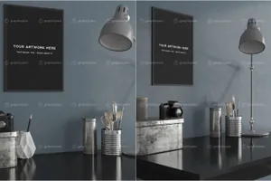 规格创意海报室内场景张贴效果样机模板 A3 Poster Interior Scene Mockup