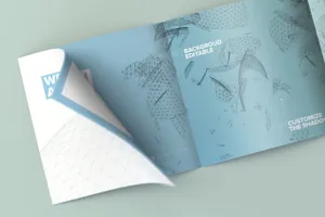 画册设计样机 Inside Square 4-Fold Brochure Rolled Page Mockup 02