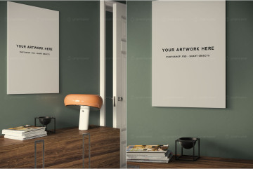 海报设计室内场景无框样机模板 Frameless A1 Poster Interior Scene Mockup