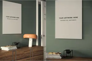 海报设计室内场景无框样机模板 Frameless A1 Poster Interior Scene Mockup