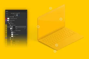 电脑样机素材 Clay MacBook Mockup , Isometric Left View