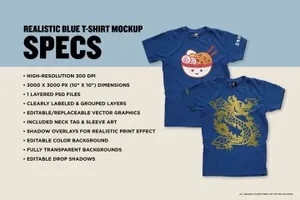 蓝色圆领短袖T恤设计提案样机模板 Realistic Blue T-shirt