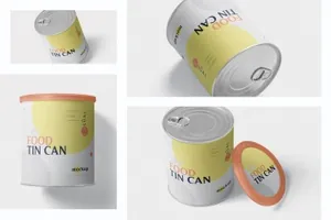 中型食物罐头外观设计样机模板 Food Tin Can Mockup Medium Size