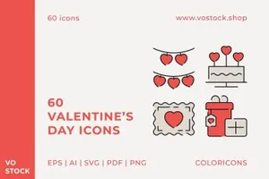 60个情人节主题图标合辑 Valentines Day Color Icons