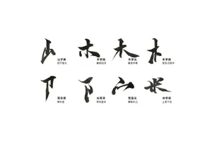 经典书法基础毛笔笔画部首 设计元素