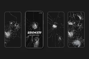 时尚高端逼真的手机屏幕破碎APP UI样机展示模型mockups