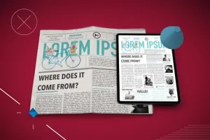 高品质的抽象房地产报纸广告iPad UI样机展示模型mockups