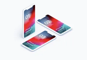 iPhone X Clay Isometric 苹果Xs白模等距透视角度 APP手机网页贴图展示PSD样机模版