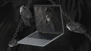 深色的3D酷炫背景的笔记本电脑样机素材下载