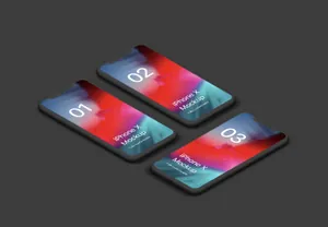 iPhone X Clay Isometric 苹果Xs白模等距透视角度 APP手机网页贴图展示PSD样机模版