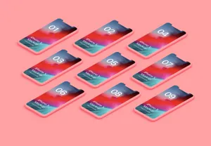 iPhone X Clay Isometric - Right苹果白模等距透视角度 APP手机网页贴图展示PSD样...