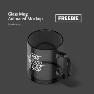 玻璃杯旋转动画PSD样机模版 Glass Mug Mockup Animated