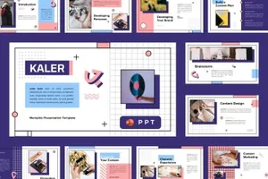 时尚高端复古孟菲斯风格powerpoint幻灯片演示模板