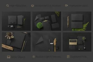 黑色文具菜单标签徽标Black Branding Mockups