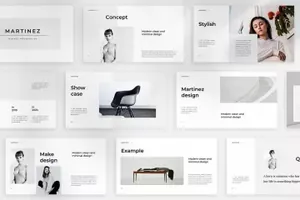 性冷淡风简约工作室摄影集作品集PPT演示模板 MARTINEZ - Mnml Powerpoint Template