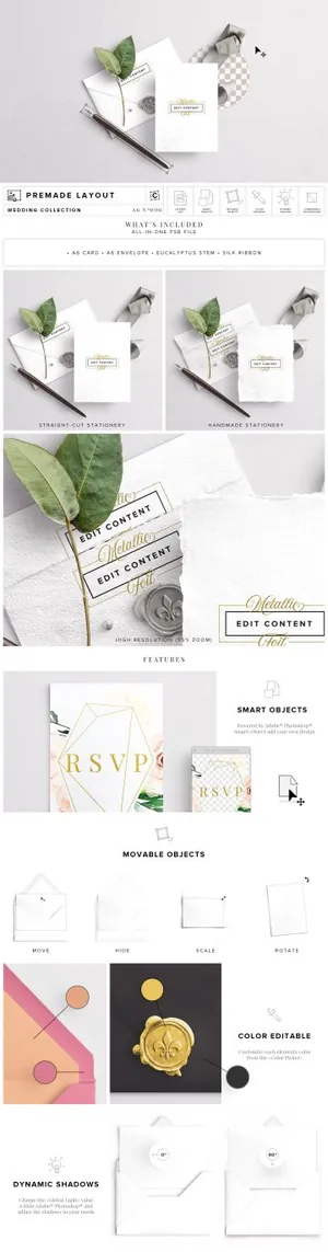 邀请函与信封样机模板 Invite amp;amp; Envelope Mockup