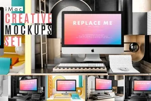 完美的iMac电脑创意场景样机 CREATIVE PRESENTATION KIT BUNDLE
