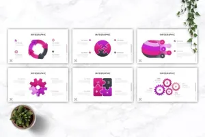 高级灰玫红色现代创意独特幻灯片 Powerpoint Template