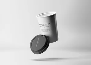悬空漂浮的咖啡杯包装设计品牌提案样机模板素材 Flying Coffee Cup Mockup
