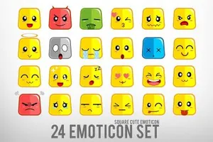 Square Cute Emoticon 一套可爱方形表情EPS矢量图标 UI