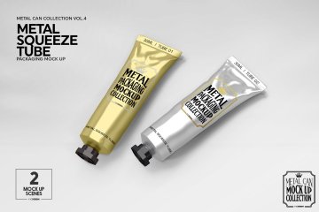 逼真金属质感挤压牙膏鞋油包装设计VI样机Squeeze Tubes