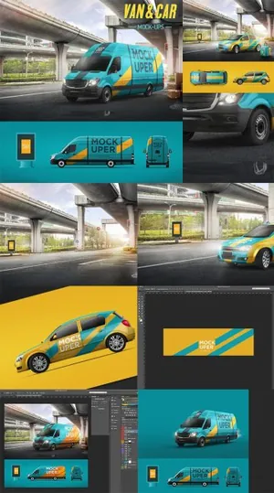 高品质的房地产看房车箱货货车轿车van-car-mock-ups