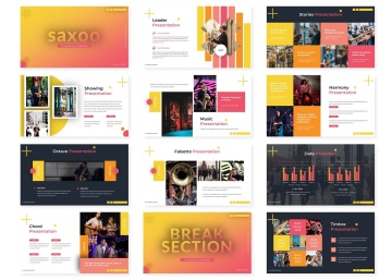 乐队音乐表演活动策划PPT幻灯片模板 Saxoo – Powerpoint