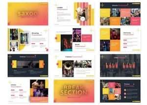 乐队音乐表演活动策划PPT幻灯片模板 Saxoo – Powerpoint