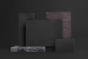 哑光暗黑系木质花岗岩品牌样机PSD模版素材 Blackstone - Branding Mockup