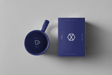 蓝白马克杯杯子包装盒Mug amp;amp; Box Mock-up