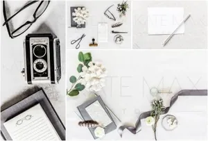 现代女性化品牌场景样机模板 Desk of a Traveler Stock Photo