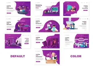 5色手绘等距像素可编辑插图插画矢量元素演示文稿幻灯片Landing Slide Powerpoint T...