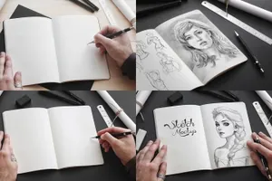 时尚高端手绘素描场景VI样机stylish-and-organic-sketch