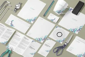 时尚高端等距文具场景VI样机isometric-stationery-scene-creator