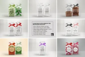 高品质的逼真质感的透明糖果袋clear-candy-bags-with-ribbons