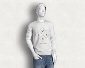 男士长袖针织衫模型PSD贴图模板Free Long Sleeves T-Shir