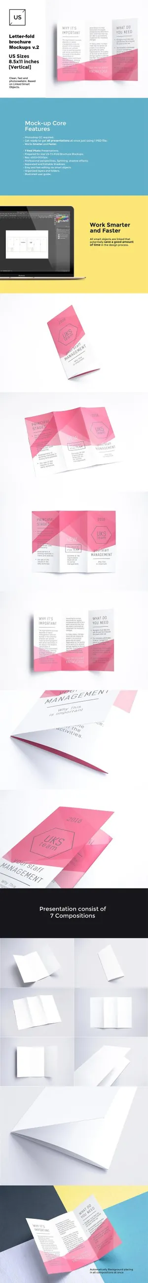 信纸折叠的小册子模型 Letter-fold brochure Mockups