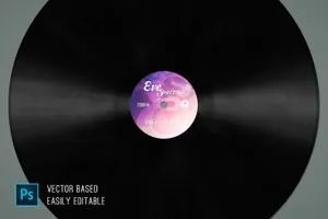 色彩黑胶唱片样机模型 Vinyl Record Label Mockup