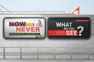 高品质的少见稀有户外广告牌设计VI样机展示advertising-wall -