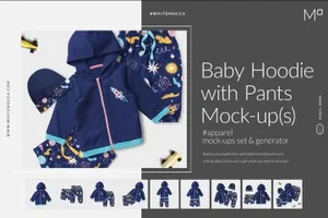 儿童家居连帽衫套装服装展示样机Pants Mock-ups Set