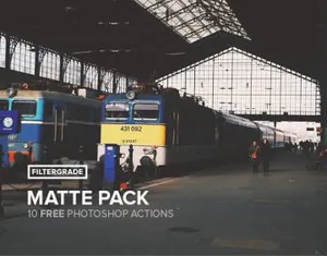PS动作 图片颗粒磨砂复古照片特效10 Matte Actions Pack 设