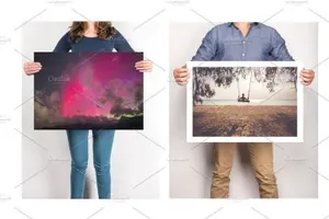 手持海报设计展示模板样机 Mixed Artwork Presentation