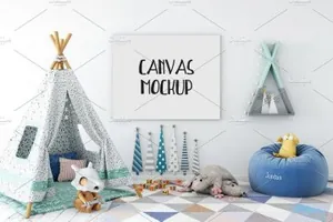 有趣的儿童卧室样机 Scandi kids room mockup