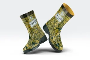 时尚摩登花纹雨鞋胶鞋Short Ankle Gumboots Mock-Up
