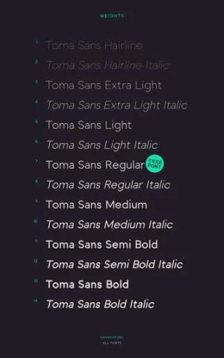 细线斜体英文字体Toma Sans – Regular