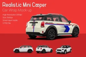 逼真的新款Mini Cooper汽车车贴设计Car-MockUp
