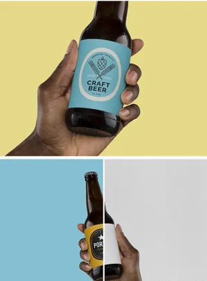 手持啤酒瓶酒类玻璃瓶瓶贴标签展示效果图VI智能贴图