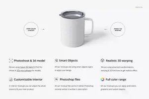 带盖不锈钢咖啡杯马克杯水杯外壳展示效果图VI智能贴图
